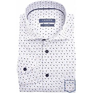 Ledub - Business Overhemd - Wit - Normale Fit - Katoen - Navy Print