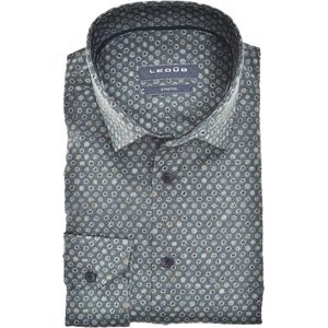 Ledub modern fit overhemd - mouwlengte 72 cm - popeline - donkergroen dessin - Strijkvriendelijk - Boordmaat: 38