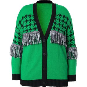 Angel of Style Angel of Style - Dames - Vest oversized pied-de-poule franjes lange mouwen - Groen - Maat 42+