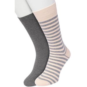 Bonnie Doon Sokken Set Gestreept en Effen voor Heren Roze/Grijs maat 40/46 - Set met 2 paar Sokken - Strepen - Katoen - Gladde Naad - Brede Boord - Perfecte Pasvorm - 2-pack - Multipack - Lichtroze - Medium Grey Heather - Almost Apricot - OL0121012.9