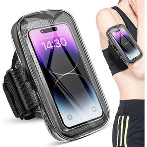 Telefoon Fietshouder Waterdicht - Telefoon Armhouder Waterdicht - Pasjeshouder - Sleutelhouder - Bagagehouder - Armband - Elastische Band - Rits Sluiting - Iphone & Android/Samsung - Zwart