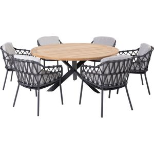 Prado Calpi dining tuinset 160 cm rond 7 delig rope teak 4 Seasons Outdoor