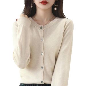 Dames kasjmier cardigan met lange mouwen en ronde hals voor lente en herfst