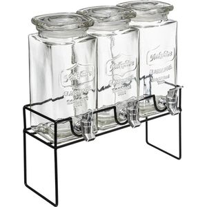 Vessia Drank dispensers set van 3x stuks - op metalen standaard - 1,5 liter per karaf - met kraantje