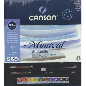CANSON Aquarel Box 16 aquarel blokjes + Aquarelblok 300 gr. + penselen  400015767