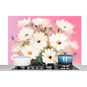 Spatscherm keuken 120x80 cm - Kookplaat achterwand Bloemen - Vaas - Planten - Wit - Muurbeschermer - Spatwand fornuis - Hoogwaardig aluminium