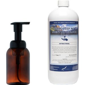 Zeepdispenser 300 ml amber bruin hervulbaar + 1 liter Handzeep No Scent, No Colour navulling