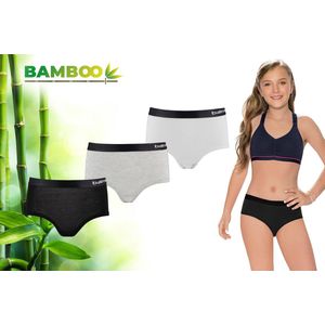 Bamboo - Ondergoed Meisjes - Hipster - Bamboe - 3 Stuks - Zwart Grijs Wit - 122-128 - Onderbroeken Meisjes - Boxershort Meisjes - Ondergoed Kinderen