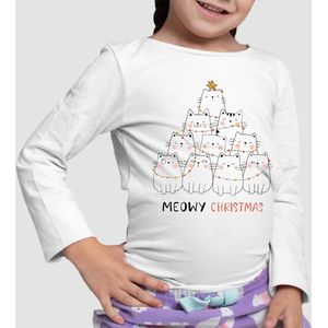 Meisjes T-shirt | Meowy | Wit | Kind 3-4 jaar | Maat 104