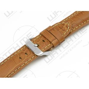 Horlogeband leer alligator print - Carolina licht bruin met witte stiksels 22 mm