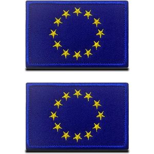 2 stuks Europese Unie vlagpatch met klittenband, EU klittenbandbadge, Europese vlaggenembleem, geborduurde patch met klittenbandsluiting, militaire klittenbandbanden voor kleding, rugzakken, Custom