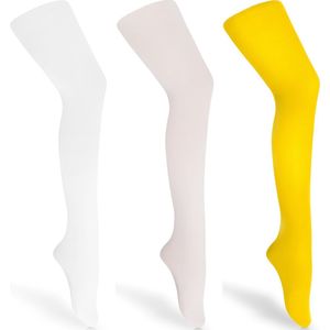Merry Style Kinderen 3 Pack Panty - 60 DEN -Microvezel - Meisjes - Polyamide – Wit/Ecru/Geel – 116-122 – WL-010-3B