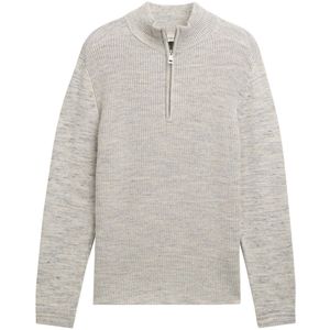 TOM TAILOR - Trui - Lichtgrijs - Halve Rits - Schipperskraag - Lange Mouw