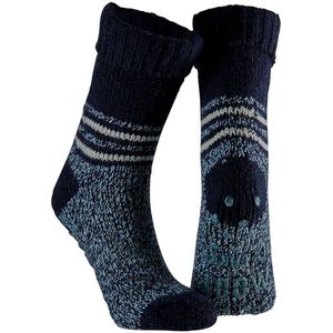 Apollo Huissokken/slofsokken - met anti slip zool - blauw - dames - maat 39-42 - wol