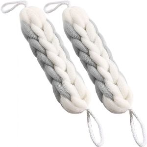 2 Stuks Lange Rekbare Bad- en Douchespons met Touwgrepen – Exfoliërende Luffa voor Huidverzorging