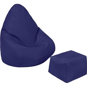 Zitzak voor kinderen, gamerstoel, waterbestendige meubels, voor binnen en buiten, woonkamer, Bean Bag zitting, ergonomisch design voor lichaamsondersteuning (marineblauw, zitzak + voetenbank)