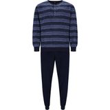 Donker blauwe badstof herenpyjama Hajo - Blauw - Maat - 48
