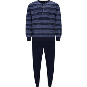 Donker blauwe badstof herenpyjama Hajo - Blauw - Maat - 48