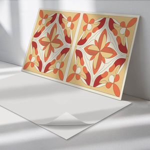 Wallfluent Vinyl Wandpaneel - Abstract bloemenpatroon Zelfklevend Wandpaneel - 120 cm x 60 cm - Rood PVC wandpaneel - Set van 1 - Rechthoekig Wandbekleding Vinyl - Patroon Wandpaneel - PVC Muurpaneel - Wandpaneel Keuken en Badkamer