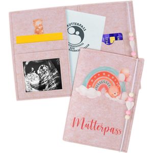 Moederpaspoorthoes van vilt met vakken in roze – Perfect cadeau voor zwangere vrouwen en toekomstige moeders