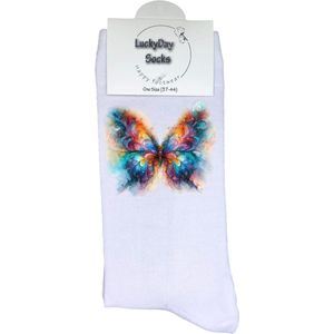 Vlinder - Opkikker - Grappige sokken - Valentijns cadeau - Verjaardag cadeau - Grappig - Leuke sokken - Vrolijke sokken - Multi color - Kerst Sokken - Vaderdag - Moederdag - Kerstcadeau - Socks die Happy maken - 37-44