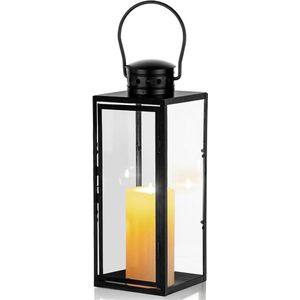 Titel: 35 cm High Metal Lantern - Outdoor Large Lantern with Glass - Hanging Christmas Day Decoration - Black