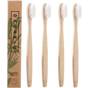 Bamboe Tandenborstels |Set Van 4 Tandenborstels | Medium soft | Biologisch Afbreekbaar |Wit