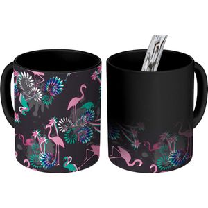 Magische Mok - Foto op Warmte Mokken - Koffiemok - Flamingo - Patroon - Roze - Jungle - Magic Mok - Beker - 350 ML - Theemok