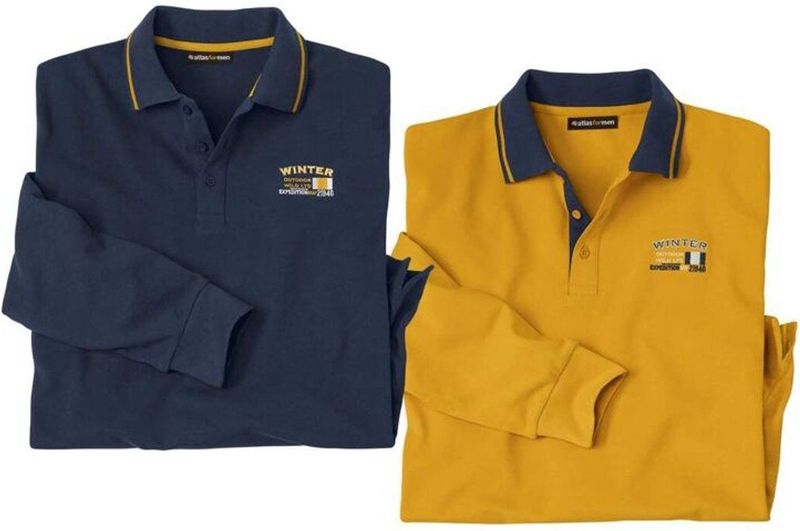 ATLAS FOR MEN - Set van 2 Winter piqué poloshirts - M