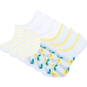 6 paar meisjes Footies - Strepen - Citroen - Maat 23-26