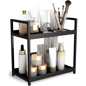 Makeup Skincare Organizer - 2 Levels - Perfume Organizer - Large Cosmetic Storage voor Vanity - Countertop Shelf voor Bedroom - Bathroom - Kitchen - Zwart