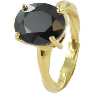 Silventi 9SIL-21253 Zilveren Ring - Dames - Zwart Spinel - Ovaal Geslepen - 12 x 10 mm - Maat 52 - Gold Plated (Verguld / Goud op Zilver)