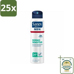 25 x Sanex Men - Deodorant Spray - Dermo Sensitive - Zachte Bescherming - 200 ml - Grootverpakking - Deodorant Spray - Gevoelige Huid - Zachte Bescherming - Dermatologisch Getest - Alcoholvrij