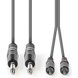 Nedis Stereo-Audiokabel - 2x 6,35 mm Male - 2x RCA Male - Vernikkeld - 5.00 m - Rond - Donkergrijs - Kartonnen Sleeve