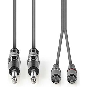 Nedis Stereo-Audiokabel - 2x 6,35 mm Male - 2x RCA Male - Vernikkeld - 5.00 m - Rond - Donkergrijs - Kartonnen Sleeve