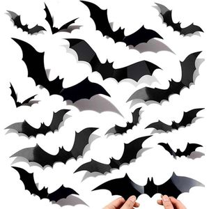 Vleermuizen 3D-stickers set van 60 stuks voor Halloween decoratie - 4 maten.