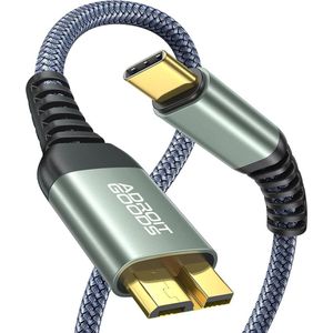 AdroitGoods USB-C Naar Micro-B kabel - Harde Schijf Kabel - Micro B 3.0/5Gbps - 100cm - Nylon Braided