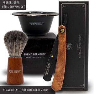 Brent Berkeley - Shavette Scheren Starterspakket - Professionele Scheerset voor beginners met Shavette, Inclusief Scheerkwast en Scheerkom