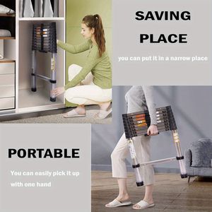 Bowose Telescopische Vouwladder - Telescopische Ladders - Soft Close - Werkhoogte 3,8 m - zilverachtig - Met Anti-slip en Veiligheidsslot