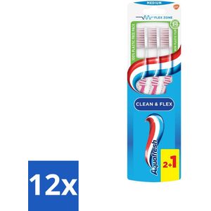 Aquafresh Tandenborstel Clean & Flex Medium 3 stuks per verpakking - Voordeelverpakking - 12 stuks