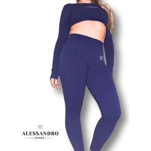 Alessandro Sport Dames Sportset – Seamless Legging & Crop Top – Donkerblauw – High Waist – Naadloos & Ademend – Fitness / Yoga / Workout Kleding