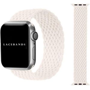 LACEBANDS gevlochten Braided solo loop horloge bandje Geschikt voor Apple Watch band 38mm 40mm 42mm - Rekbaar Vervangende Band geschikt voor Iwatch Ultra/ 2SE Series 9 8 7 6 5 4 3 2 1 maat XSmall XS - Creme