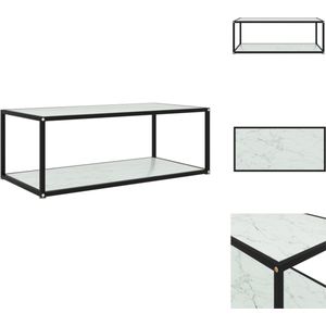 vidaXL Salontafel - Uniek - Tafel van gehard glas en gepoedercoat staal - 100 x 50 x 35 cm - 2-laags - Wit/Zwart - Tafel