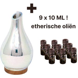 Ixia - Aroma Diffuser - 100 ml - 3D glas - LED - USB kabel - 9 x Etherische Olie Set
