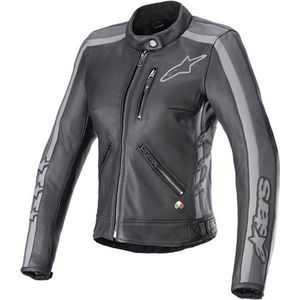 Alpinestars Stella Dyno Leather Jacket Black Tar Gray Dark Gray XS - Maat - Jas