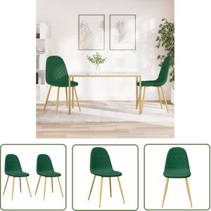 The Living Store Eetkamerstoelen 2 st fluweel donkergroen - Eettafelstoel - Eetkamerstoel - Fluweel Stoel - Donkere Groene Stoel - Moderne Stoel