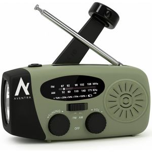 Aventra - Noodradio - Groen - Solar Opwindbaar - Draagbare Radio met Stroom - 2000 mAh Powerbank