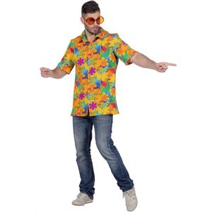 Wilbers & Wilbers - Hawaii & Carribean & Tropisch Kostuum - Hemd Honderd Hawaiiaanse Tropische Bloemen Man - Geel, Multicolor - Maat 56 - Carnavalskleding - Verkleedkleding