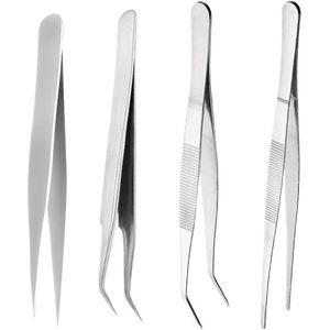 Gebogen pincet voor huisdieren en reparatie - Set van 4 roestvrijstalen pincetten met puntige en professionele precisie - 14 cm