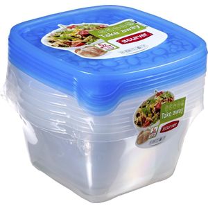 Curver Take Away Vershouddozen - Vierkant - 5x 1,1 l - Transparant/Blauw